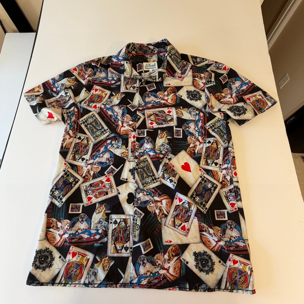 Fresh Prints of Bel-Air Mens Large Dogs Playing Poker Playing Cards Shirt Black